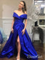 Royal Blue Off Shoulder Prom Dresses with Slit Vintage Plus Size Formal Dress APD3273