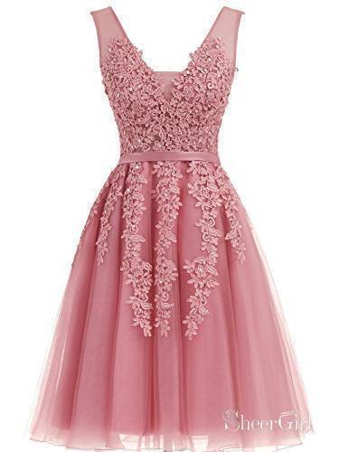 Short Dusty Rose Homecoming Dresses Lace Appliqued Princess Hoco Dress ...