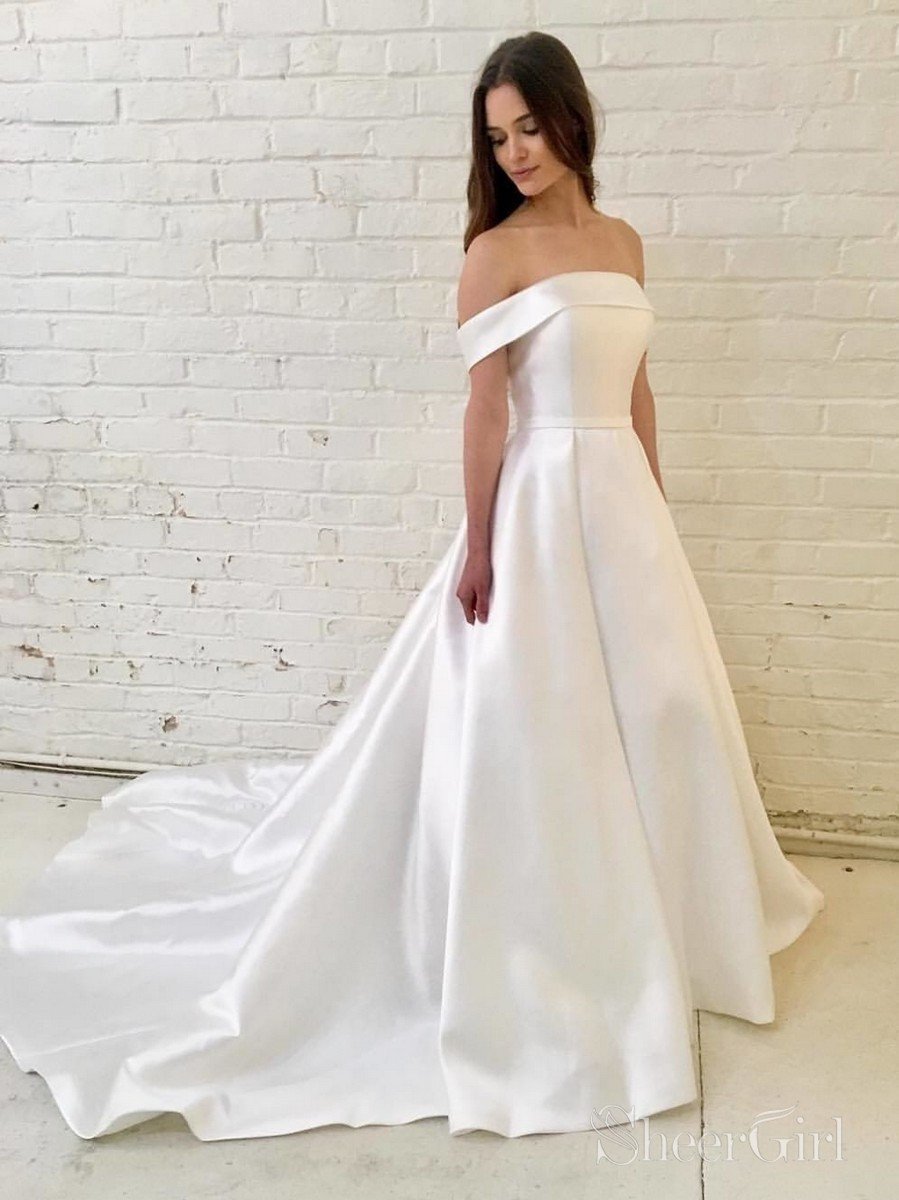 Simple Satin Wedding Dresses Off the Shoulder Wedding Gown AWD1507 ...