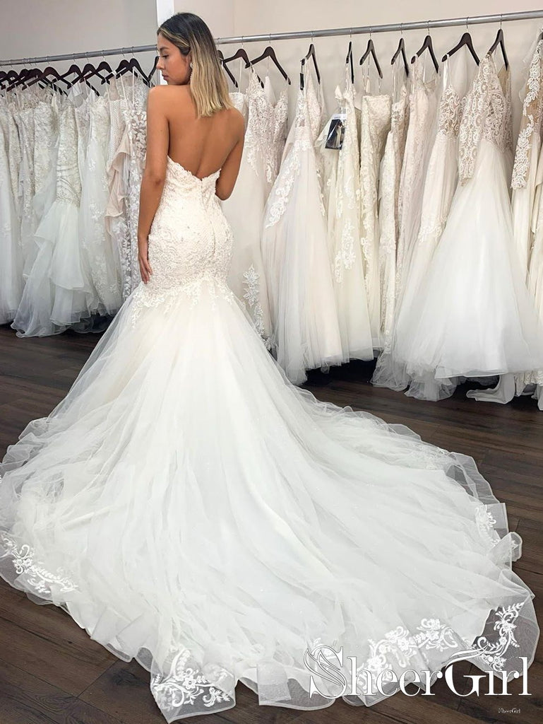 Strapless Sweet Heart Neckline Sexy Lace Mermaid Bridal Gown with Ruff ...