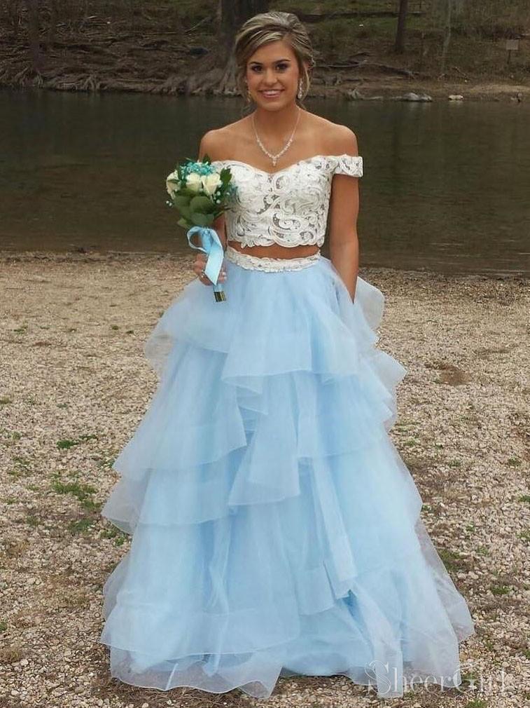 Two Piece Sky Blue Ball Gown Prom Dresses Sweet 16 Quinceanera Dress A ...