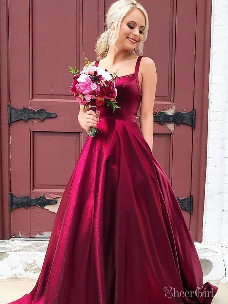 Vintage Burgundy Satin Prom Formal Dresses With Pockets ARD2341 – SheerGirl