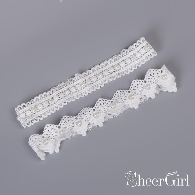 White Lace Wedding Garter Set Bridal Garters Pearls ACC1027 – SheerGirl