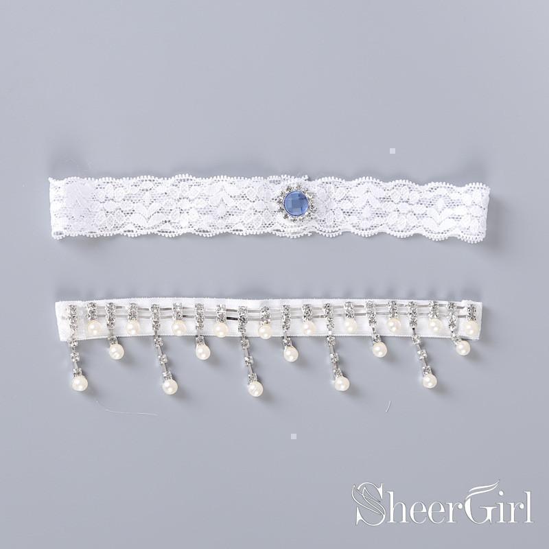 White Lace Wedding Garter Set with Rhinestones & Pearls ACC1024 – SheerGirl