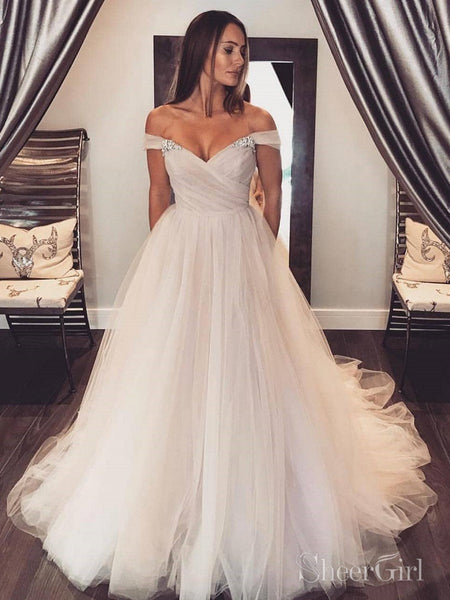Off The Shoulder Simple Tulle Wedding Dresses Cheap Wedding Gown Awd1508
