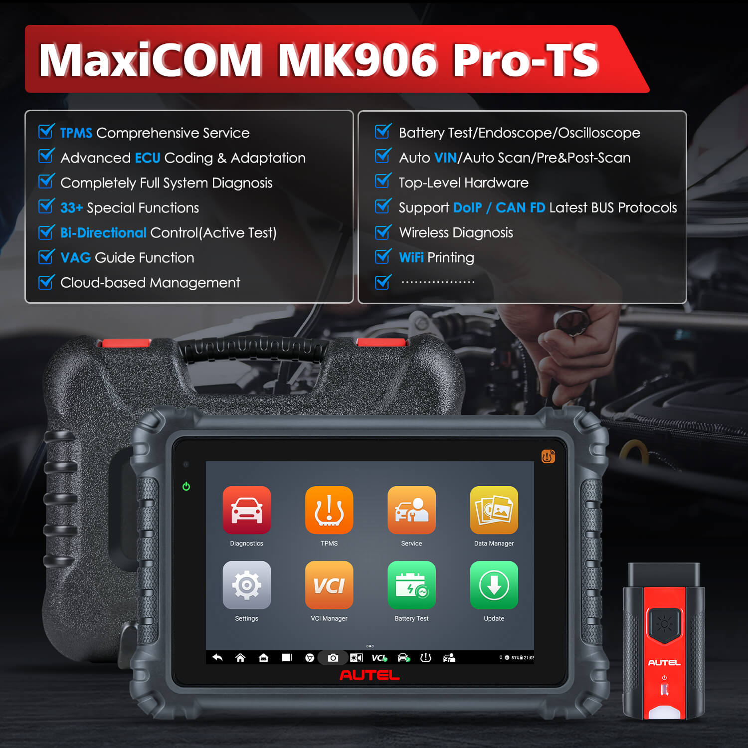 Autel Maxicom MK906Pro TS Car Diagnostic Scanner  TPMS Tool — obdprice