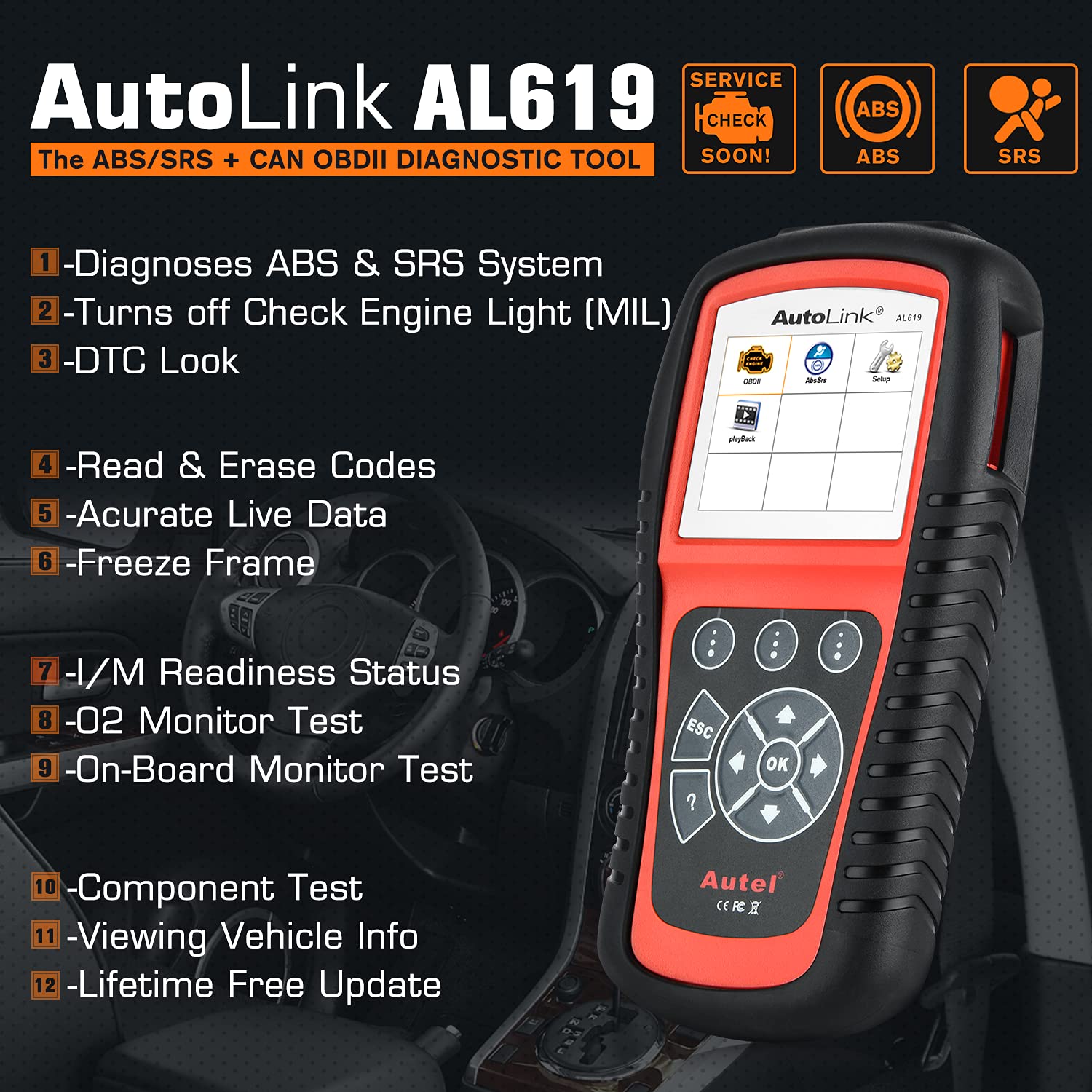 Autel AutoLink AL619 OBD2 Scanner Main Features