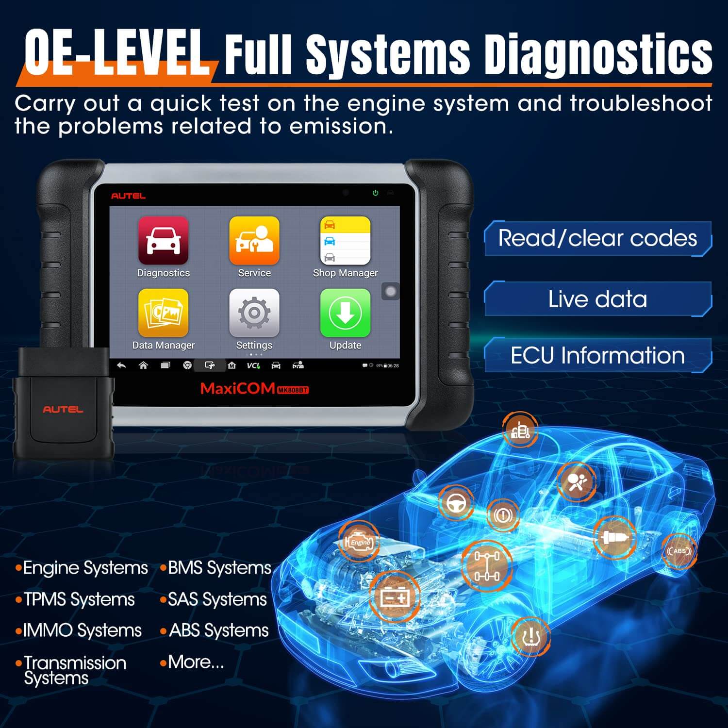 Autel MaxiCOM MK808BT Pro OE-Level All System Diagnosis