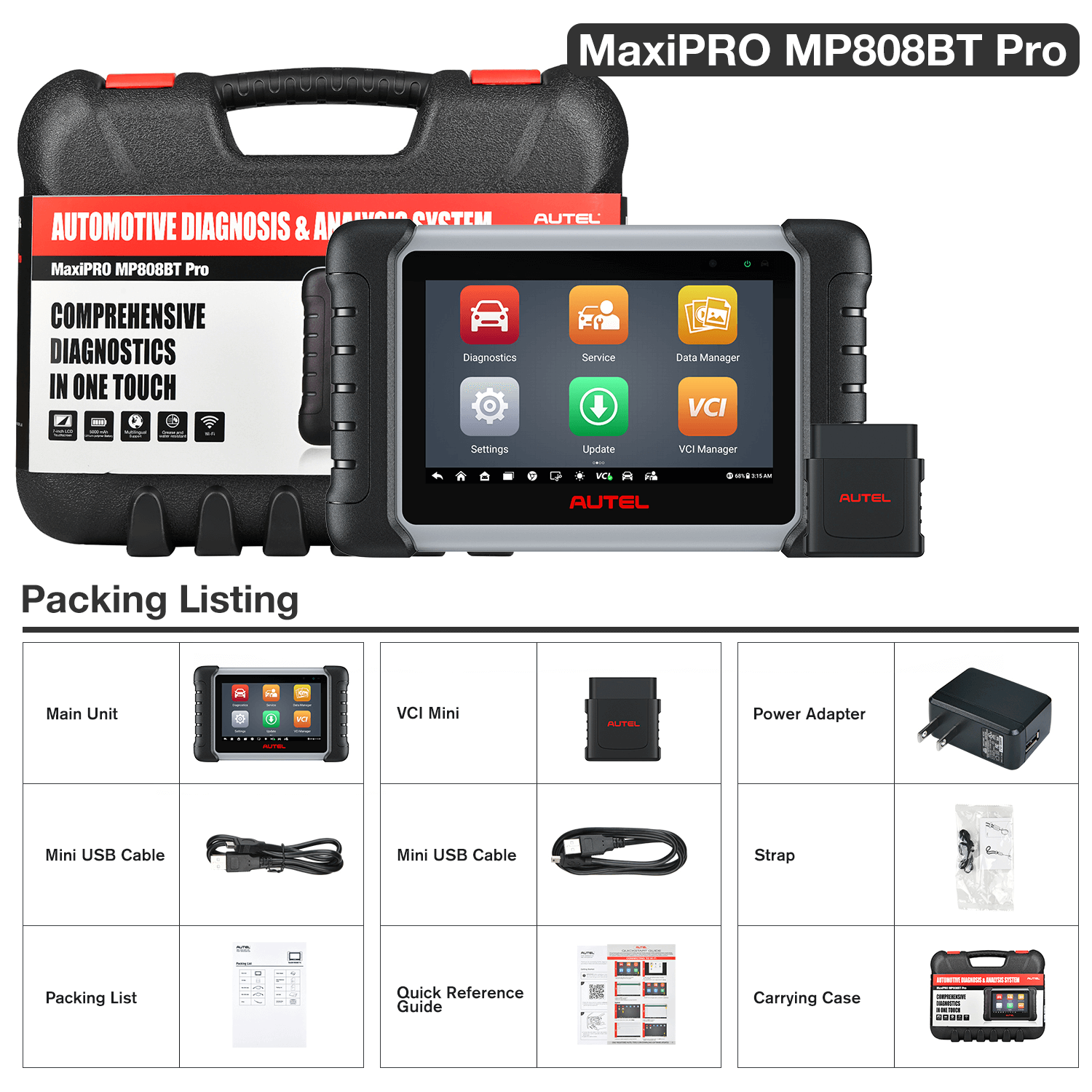autel maxipro mp808bt pro package list