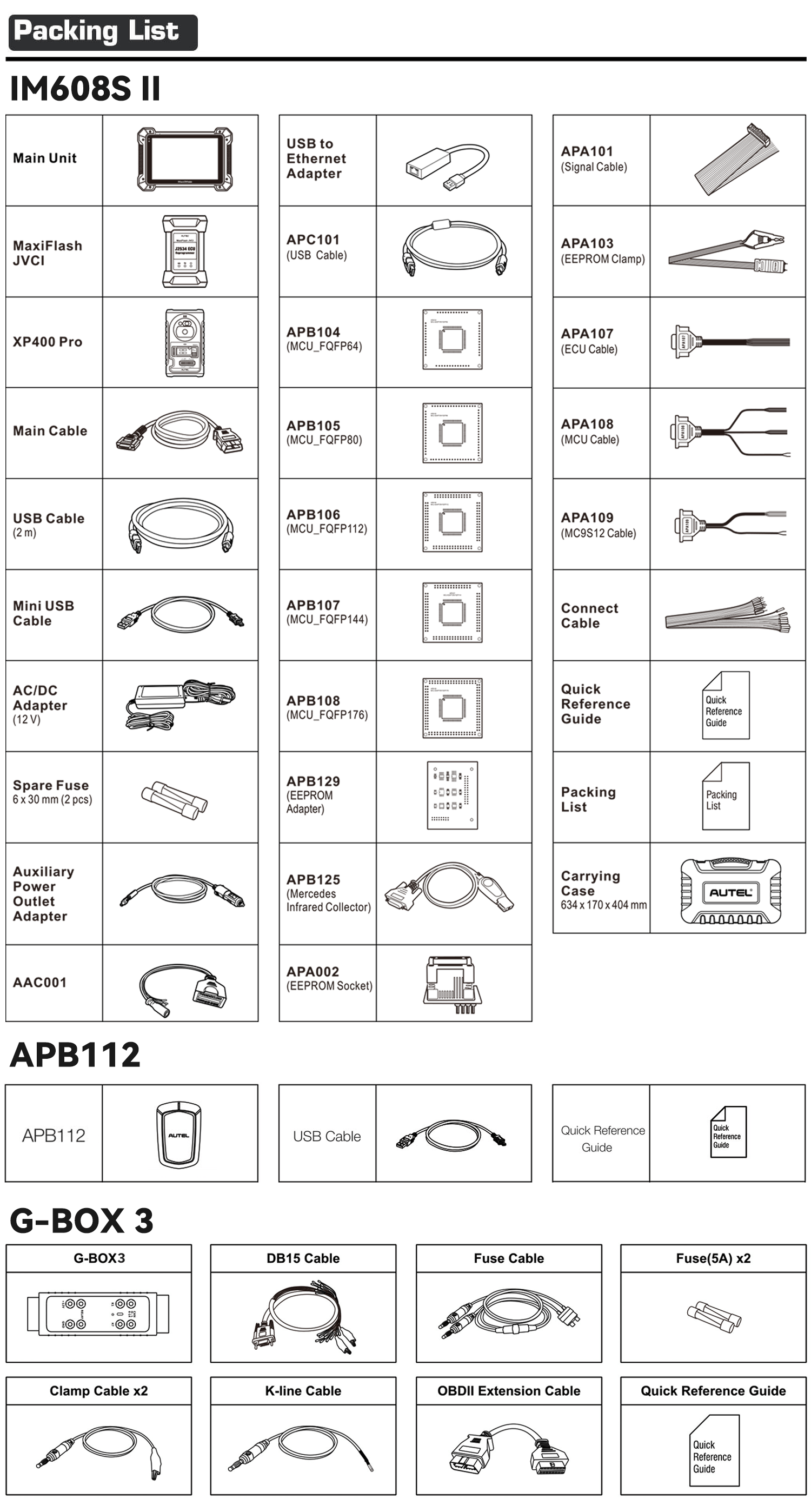 autel maxiim im608s ii+gbox3+apb112 package list
