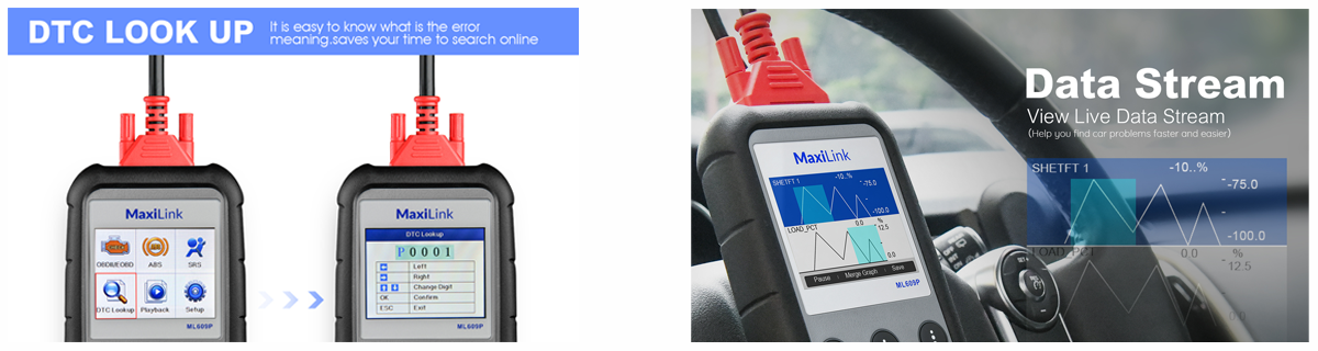 Maxilink Ml609p Reads and erases DTCs for ABS and SRS