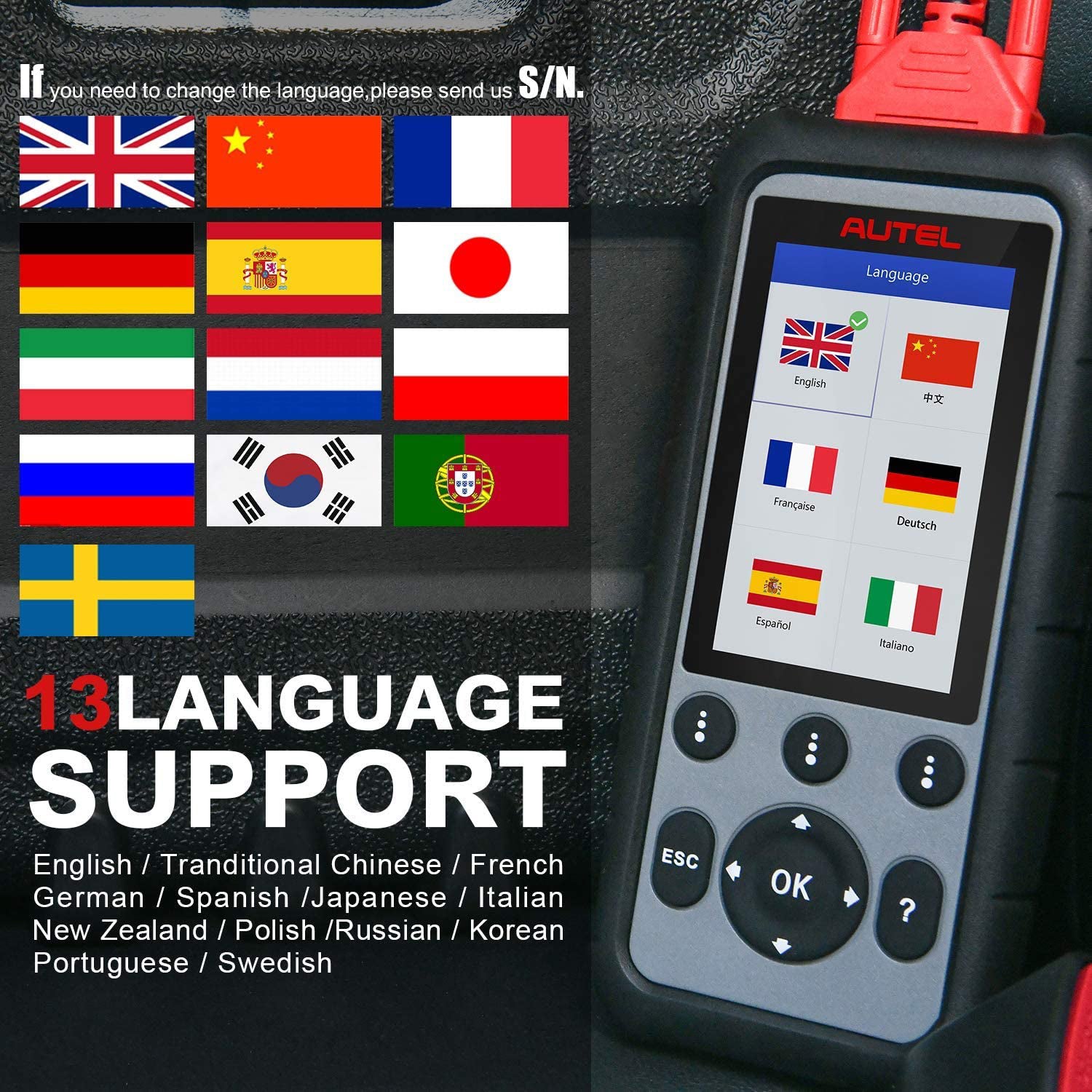 Autel MaxiDiag MD806 Supports 13 kind of Languages