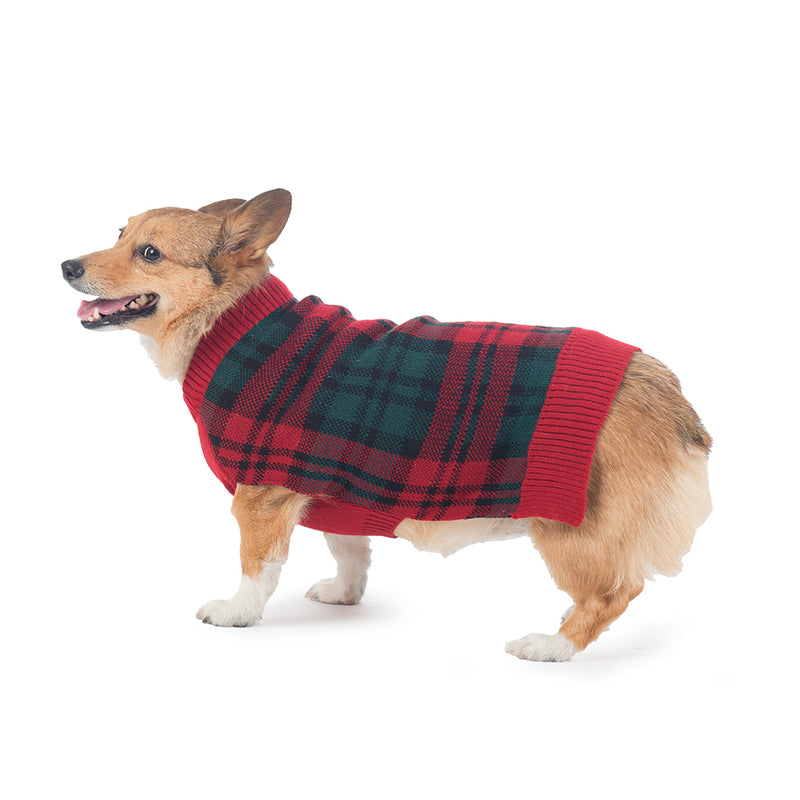 green plaid dog sweater