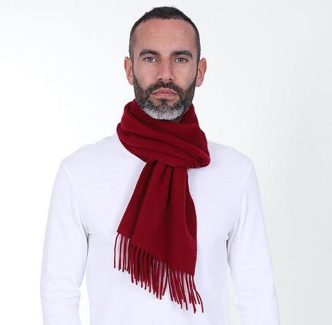 wearing wine coloured cashmere scarf from Soho Scarves