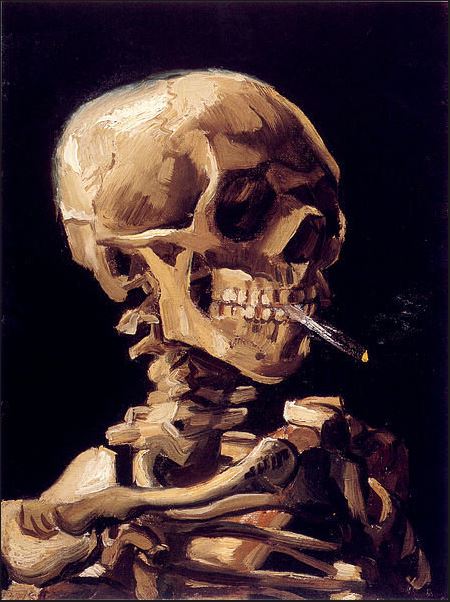 tamed winds t-shirt shop and blog, skull with a burning cigarette vincent van gogh year 1885