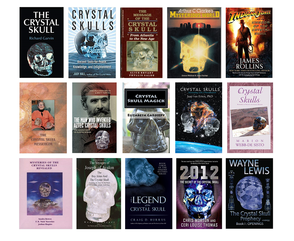 tamed winds t-shirt shop and blog, mosaic picture of book covers featuring crystal skulls