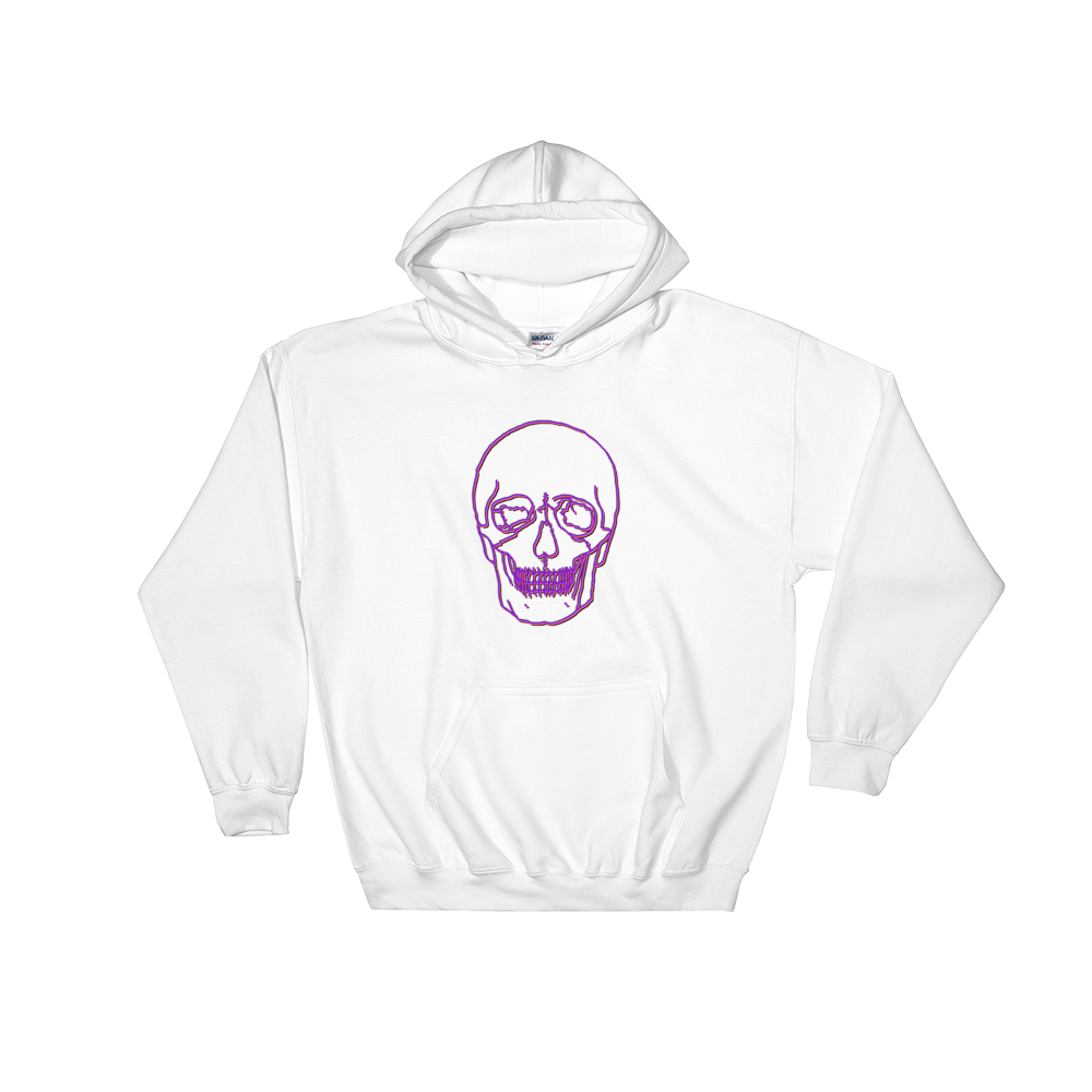 Neon Skull Unisex Hooded Sweatshirt, Collection Jolly Roger-White-S-Tamed Winds-tshirt-shop-and-sailing-blog-www-tamedwinds-com
