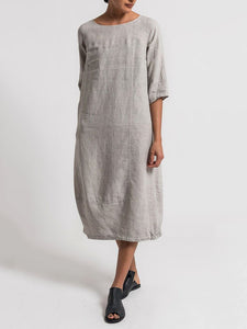 Solid 3/4 Sleeve Crew Neck Casual Dress