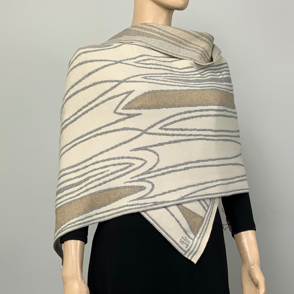 Mid Century Cream Beige Light Grey Shawl Scarf Wrap – Sharon London