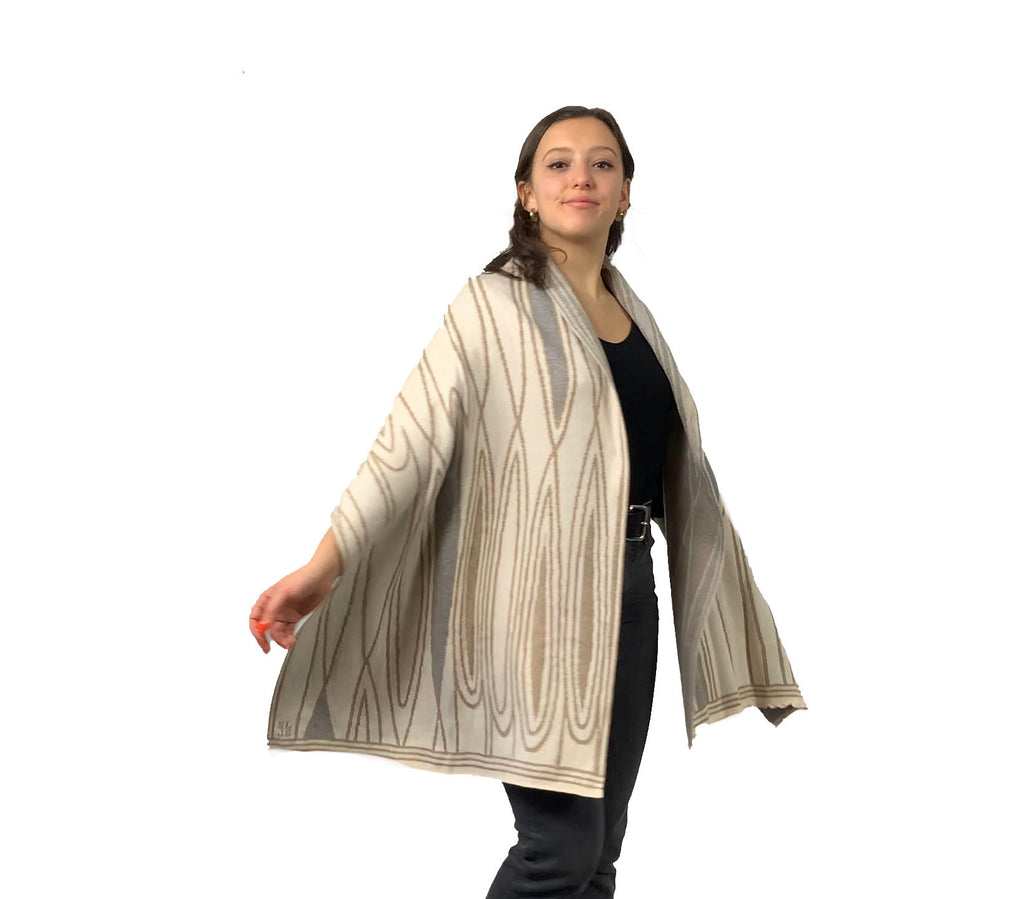 Mid Century Cream Beige Light Grey Shawl Scarf Wrap – Sharon London