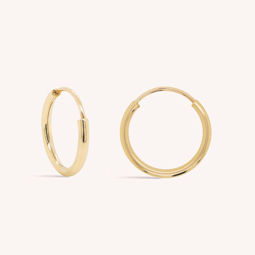 14K Solid Gold Endless Little Hoop Earrings 12mm – J&CO Jewellery