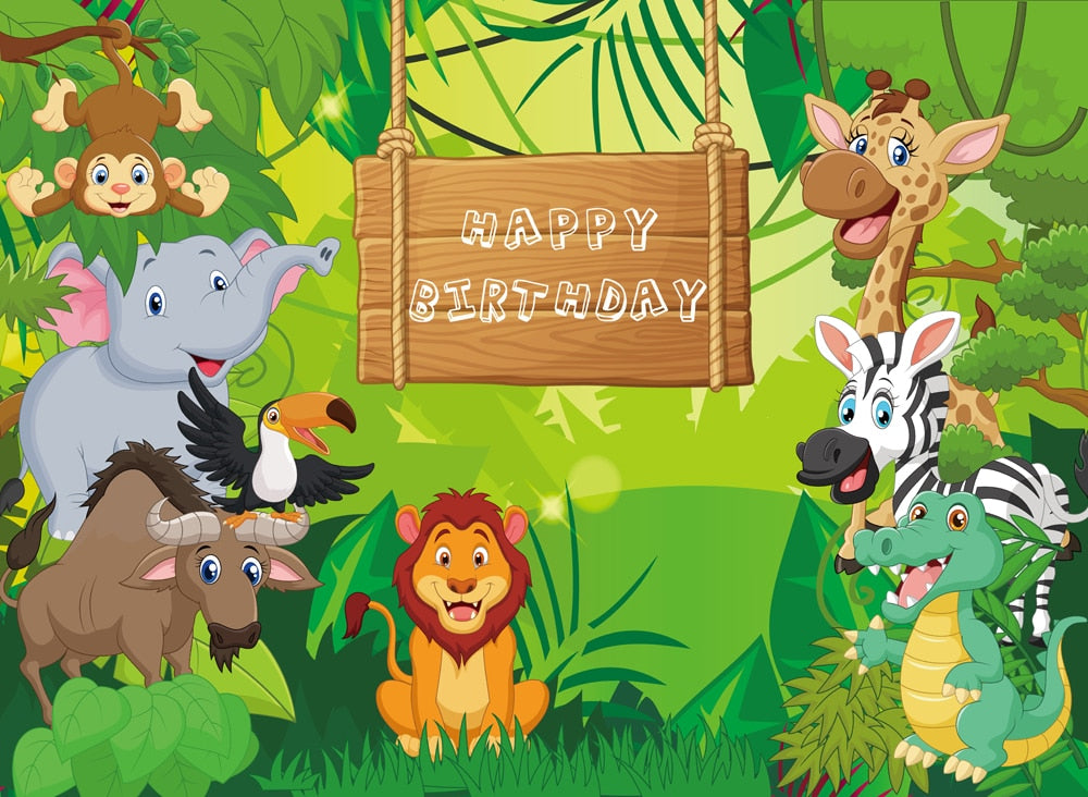 Jungle Safari Theme Animaux Fete D Anniversaire Banniere Photo Fond Bebe Enfants Portrait Toile De Fond Du Parti Baby Shower W 656 Fr Grandado Com