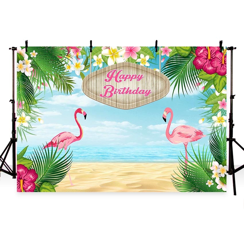 Mehofoto Flamingo Plage Photographie Fond Personnalise D Anniversaire Photo Toile De Fond Enfants Contexte Photobooth Photocall Fr Grandado Com