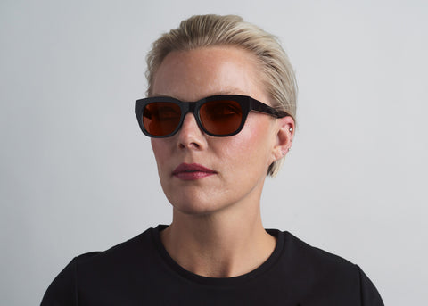 Woman wearing luxury Eyewear from SEE. Designer Sunglasses