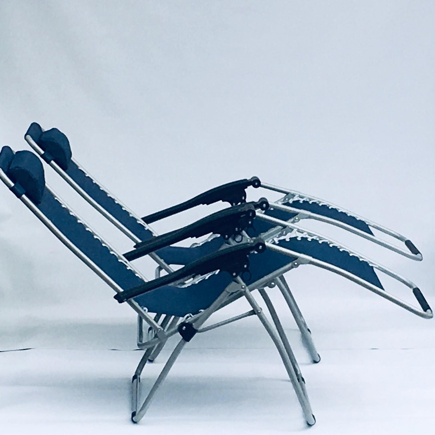SET OF 2 Navy Blue Garden Sun Lounger Relaxer Recliner Garden Chairs