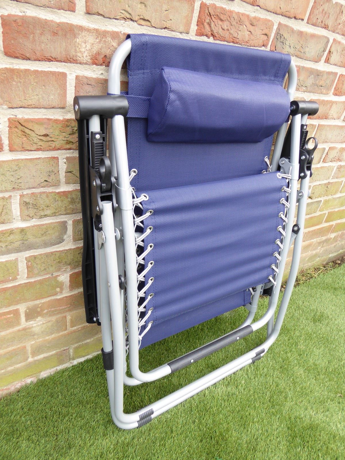 SET OF 2 Navy Blue Garden Sun Lounger Relaxer Recliner Garden Chairs