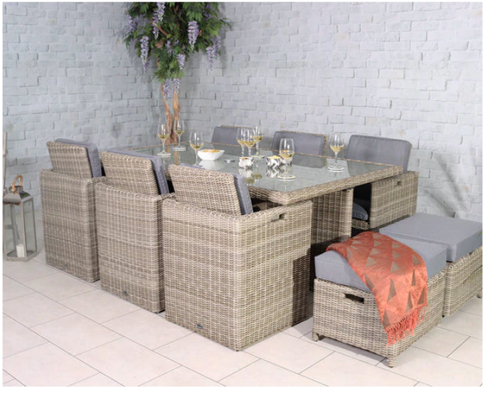 3.3m 10.8ft Garden Solana 10 Seater Deluxe Cube Rattan Dining Set