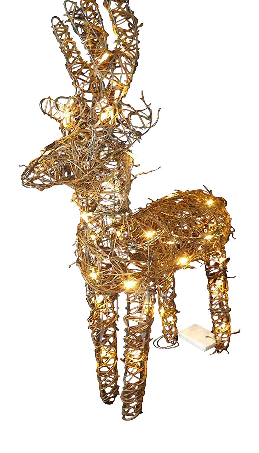 Large Light Up 90cm 3ft Pre Lit Rustic Brown Reindeer Figure Ornament Warm White Led Lights Battery Operated Indoor Outdoor Christmas Decoration