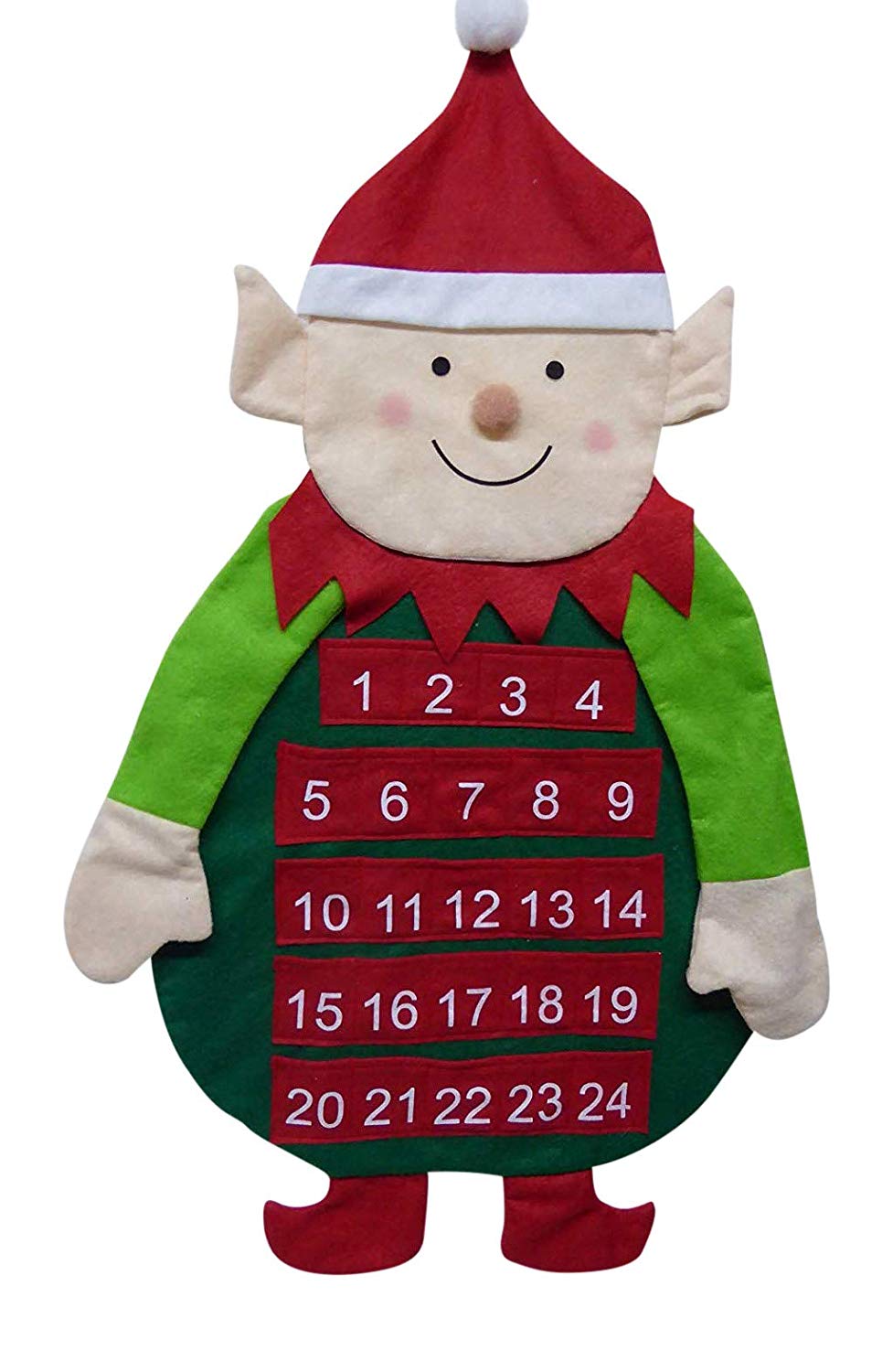 80cm Large Christmas Elf Felt Hanging Advent Calendar Red and Green
