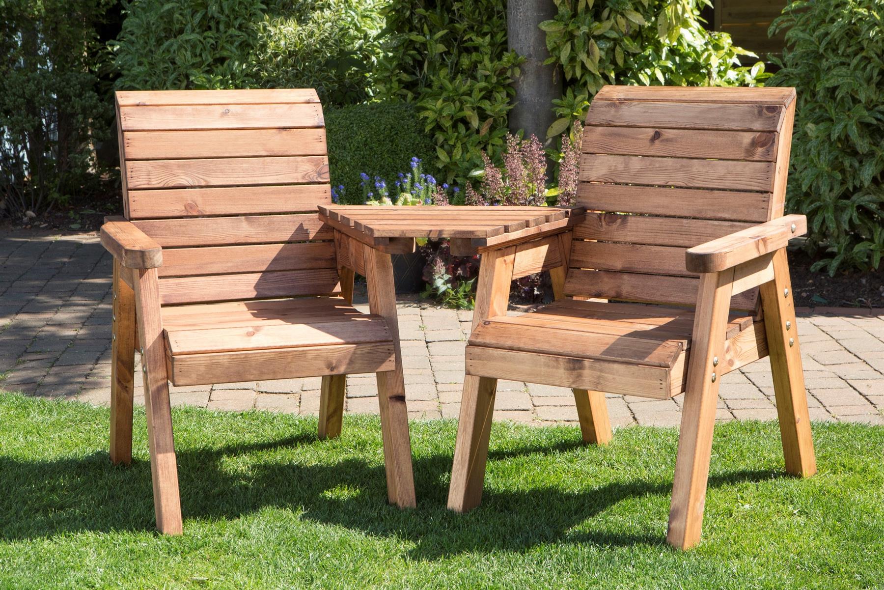 UKG Heavy Duty Love Seat Wooden 2 Seater Garden Bench Triangular Table 