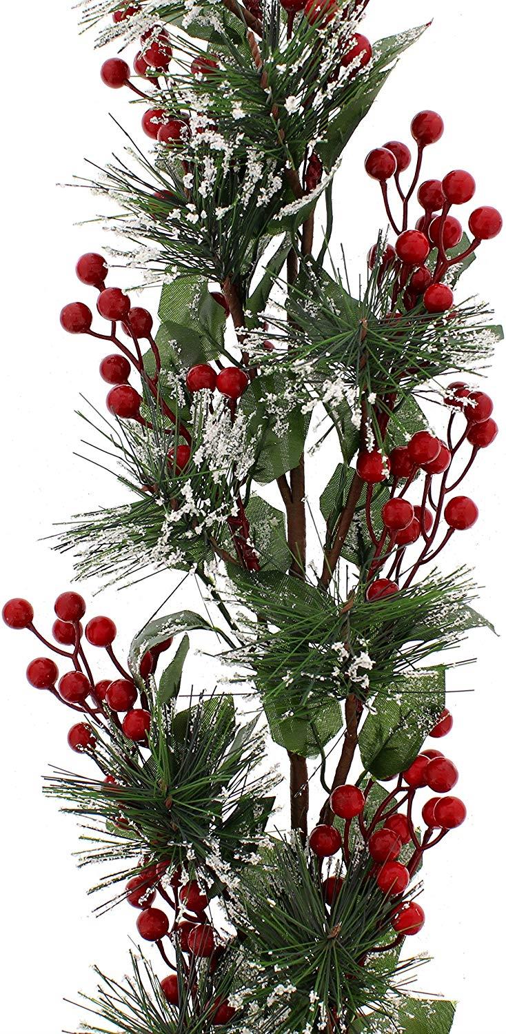1m 3.5ft Artificial Red Berry And Green Leaf Snow Garland Christmas Home Indoor Decoration