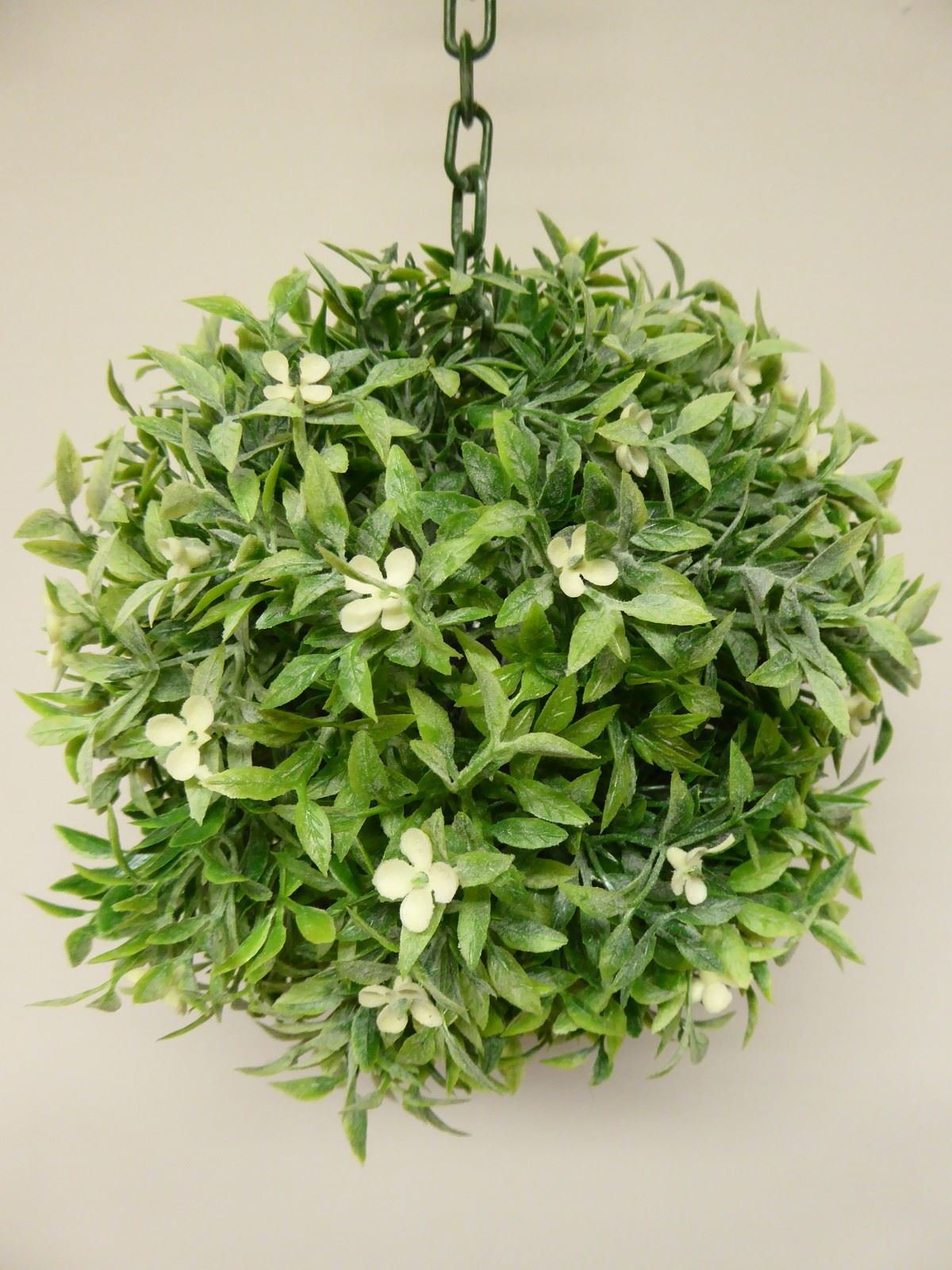 20cm Green With White Flowers Hanging Topiary Ball Uk Gardens Co Uk