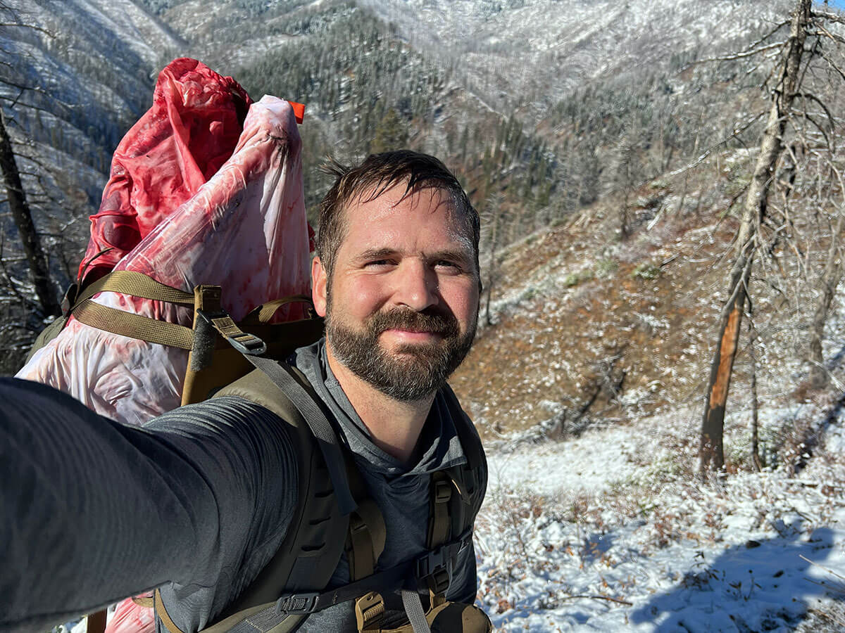 Owner of Exo, Steve Speck, on a Wintery Solo Elk Hunt.