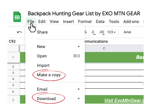 Gear List - Make A Copy