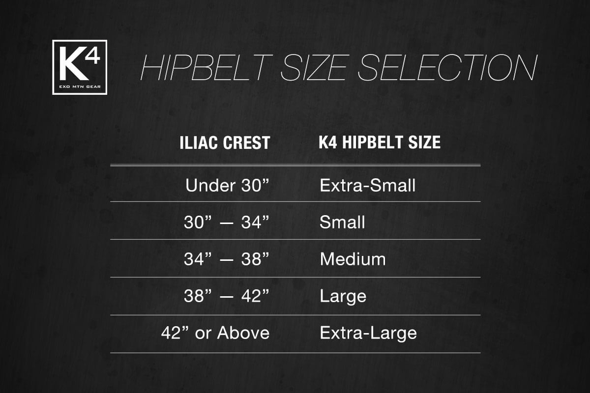 K4 Hipbelt Size Chart