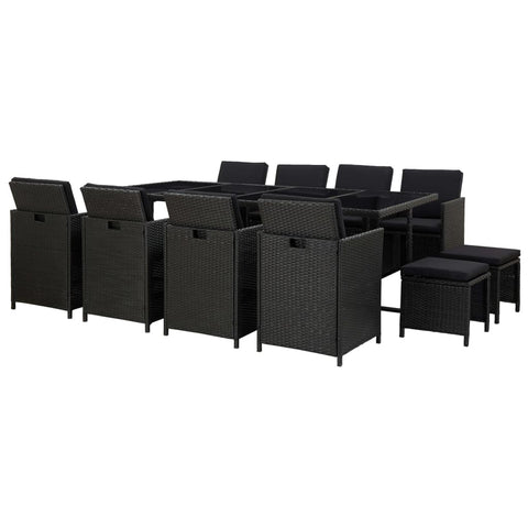 13 Piece Poly Rattan Outdoor Dining Set with Cushions - Black