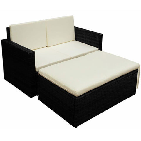 2 Piece Outdoor Lounge Set with Cushions - Poly Rattan - Black