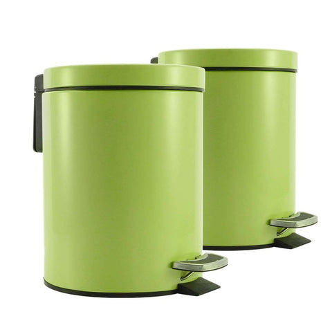 2X Foot Pedal Stainless Steel Rubbish Bin - Round - 12L - Green