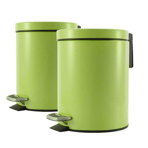 2X Foot Pedal Stainless Steel Rubbish Bin - Round - 7L - Green