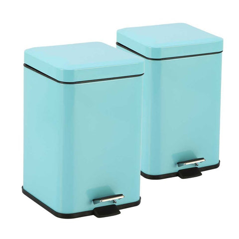 2X Foot Pedal Stainless Steel Rubbish Bin - Square - 12L - Blue