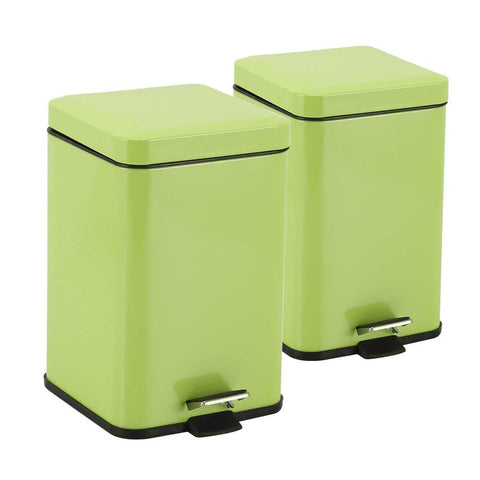 2X Foot Pedal Stainless Steel Rubbish Bin - Square - 12L - Green