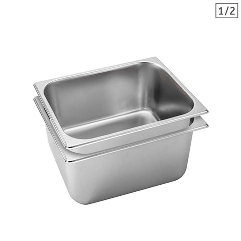 2X Gastronorm GN PAN - Full Size 1/2 GN PAN - 20cm Deep Stainless Steel Tray
