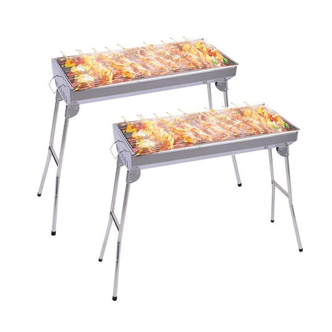 2x Skewers Grill - Portable Stainless Steel Charcoal BBQ