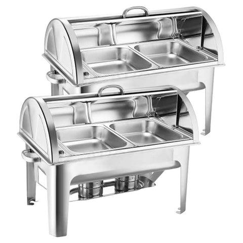 2X Stainless Steel Roll Top Chafing Dish 2*4.5L Dual Trays Food Warmer