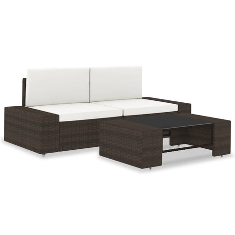 3 Piece Outdoor Lounge Set - Poly Rattan - Brown
