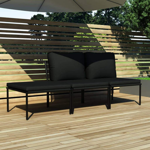 3 Piece Outdoor Lounge Set with Cushions Black PVC